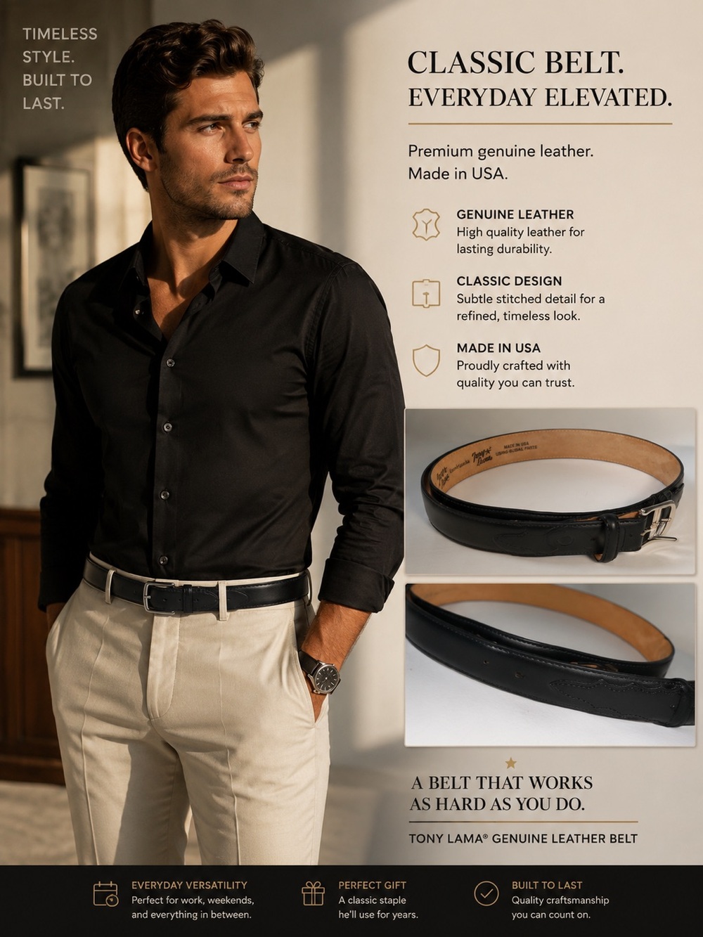 Tony Lama Black Belt size 34
